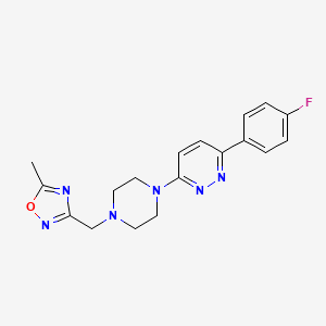 molecular formula C18H19FN6O B2502716 3-[[4-[6-(4-Fluorophenyl)pyridazin-3-yl]piperazin-1-yl]methyl]-5-methyl-1,2,4-oxadiazole CAS No. 2380078-91-9