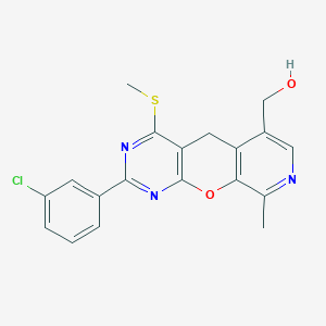 molecular formula C19H16ClN3O2S B2502719 [5-(3-Chlorophenyl)-14-methyl-7-(methylsulfanyl)-2-oxa-4,6,13-triazatricyclo[8.4.0.0^{3,8}]tetradeca-1(10),3(8),4,6,11,13-hexaen-11-yl]methanol CAS No. 892382-90-0