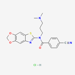 molecular formula C21H21ClN4O3S B2502720 N-([1,3]dioxolo[4',5':4,5]benzo[1,2-d]thiazol-6-yl)-4-cyano-N-(3-(dimethylamino)propyl)benzamide hydrochloride CAS No. 1215645-45-6