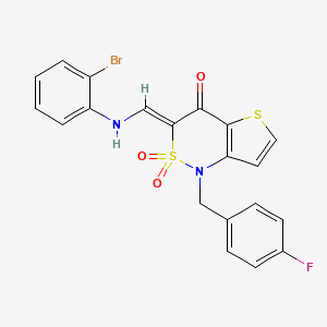 molecular formula C20H14BrFN2O3S2 B2502726 (Z)-3-(((2-bromophenyl)amino)methylene)-1-(4-fluorobenzyl)-1H-thieno[3,2-c][1,2]thiazin-4(3H)-one 2,2-dioxide CAS No. 894684-58-3