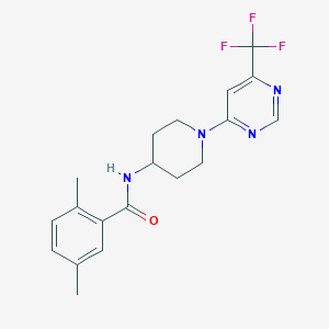 molecular formula C19H21F3N4O B2502729 2,5-ジメチル-N-{1-[6-(トリフルオロメチル)ピリミジン-4-イル]ピペリジン-4-イル}ベンズアミド CAS No. 1775514-63-0