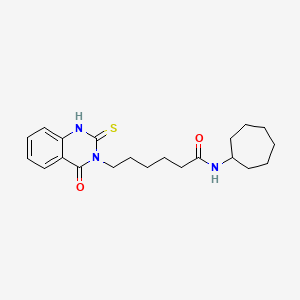 molecular formula C21H29N3O2S B2502730 N-cycloheptyl-6-(4-oxo-2-thioxo-1,2-dihydroquinazolin-3(4H)-yl)hexanamide CAS No. 422276-12-8