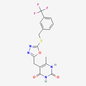 molecular formula C16H13F3N4O3S B2502749 6-methyl-5-((5-((3-(trifluoromethyl)benzyl)thio)-1,3,4-oxadiazol-2-yl)methyl)pyrimidine-2,4(1H,3H)-dione CAS No. 1203366-91-9