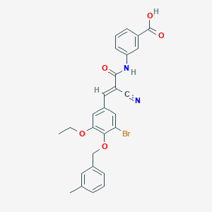 molecular formula C27H23BrN2O5 B2502752 3-[[(E)-3-[3-bromo-5-ethoxy-4-[(3-methylphenyl)methoxy]phenyl]-2-cyanoprop-2-enoyl]amino]benzoic acid CAS No. 522657-04-1