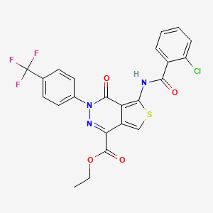 molecular formula C23H15ClF3N3O4S B2502768 Ethyl 5-(2-chlorobenzamido)-4-oxo-3-(4-(trifluoromethyl)phenyl)-3,4-dihydrothieno[3,4-d]pyridazine-1-carboxylate CAS No. 851951-27-4