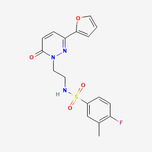 molecular formula C17H16FN3O4S B2502783 4-fluoro-N-(2-(3-(furan-2-yl)-6-oxopyridazin-1(6H)-yl)ethyl)-3-methylbenzenesulfonamide CAS No. 946212-75-5