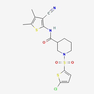 molecular formula C17H18ClN3O3S3 B2502812 1-((5-chlorothiophen-2-yl)sulfonyl)-N-(3-cyano-4,5-dimethylthiophen-2-yl)piperidine-3-carboxamide CAS No. 921534-04-5