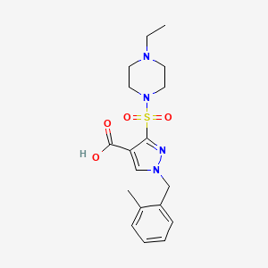 molecular formula C18H24N4O4S B2502814 3-[(4-乙基哌嗪基)磺酰基]-1-(2-甲基苄基)-1H-吡唑-4-羧酸 CAS No. 1251708-79-8