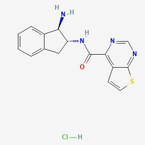 molecular formula C16H15ClN4OS B2502818 N-[(1R,2R)-1-Amino-2,3-dihydro-1H-inden-2-yl]thieno[2,3-d]pyrimidine-4-carboxamide;hydrochloride CAS No. 2418596-09-3