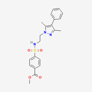 molecular formula C21H23N3O4S B2502824 4-(N-(2-(3,5-二甲基-4-苯基-1H-吡唑-1-基)乙基)磺酰胺基)苯甲酸甲酯 CAS No. 2034353-65-4