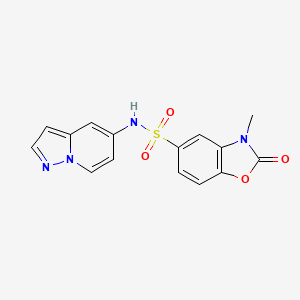 molecular formula C15H12N4O4S B2502835 3-methyl-2-oxo-N-(pyrazolo[1,5-a]pyridin-5-yl)-2,3-dihydrobenzo[d]oxazole-5-sulfonamide CAS No. 2034549-21-6