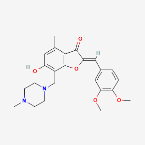 molecular formula C24H28N2O5 B2502867 (Z)-2-(3,4-二甲氧基苄亚叉)-6-羟基-4-甲基-7-((4-甲基哌嗪-1-基)甲基)苯并呋喃-3(2H)-酮 CAS No. 903860-56-0