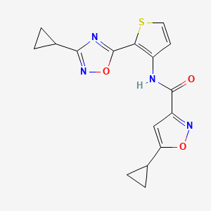 molecular formula C16H14N4O3S B2502883 5-环丙基-N-(2-(3-环丙基-1,2,4-恶二唑-5-基)噻吩-3-基)异恶唑-3-甲酰胺 CAS No. 1787915-43-8