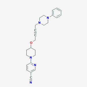 molecular formula C25H29N5O B2502885 6-[4-[4-(4-Phenylpiperazin-1-yl)but-2-ynoxy]piperidin-1-yl]pyridine-3-carbonitrile CAS No. 2415572-38-0