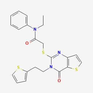 molecular formula C22H21N3O2S3 B2502891 N-ethyl-2-({4-oxo-3-[2-(thiophen-2-yl)ethyl]-3,4-dihydrothieno[3,2-d]pyrimidin-2-yl}sulfanyl)-N-phenylacetamide CAS No. 1260632-96-9