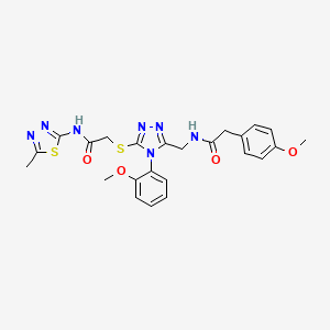 molecular formula C24H25N7O4S2 B2502901 2-(4-methoxyphenyl)-N-((4-(2-methoxyphenyl)-5-((2-((5-methyl-1,3,4-thiadiazol-2-yl)amino)-2-oxoethyl)thio)-4H-1,2,4-triazol-3-yl)methyl)acetamide CAS No. 392680-30-7