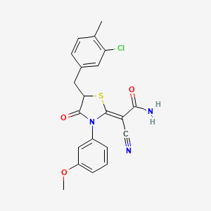 molecular formula C21H18ClN3O3S B2502917 (Z)-2-(5-(3-chloro-4-methylbenzyl)-3-(3-methoxyphenyl)-4-oxothiazolidin-2-ylidene)-2-cyanoacetamide CAS No. 577961-42-3