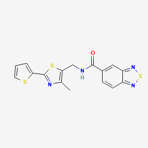 molecular formula C16H12N4OS3 B2502920 N-((4-甲基-2-(噻吩-2-基)噻唑-5-基)甲基)苯并[c][1,2,5]噻二唑-5-甲酰胺 CAS No. 1396573-81-1