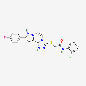 molecular formula C21H14ClFN6OS B2502933 N-(2-chlorophenyl)-2-{[11-(4-fluorophenyl)-3,4,6,9,10-pentaazatricyclo[7.3.0.0^{2,6}]dodeca-1(12),2,4,7,10-pentaen-5-yl]sulfanyl}acetamide CAS No. 1207016-04-3