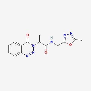 molecular formula C14H14N6O3 B2502936 N-((5-methyl-1,3,4-oxadiazol-2-yl)methyl)-2-(4-oxobenzo[d][1,2,3]triazin-3(4H)-yl)propanamide CAS No. 1219907-19-3