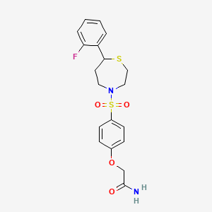 molecular formula C19H21FN2O4S2 B2502940 2-(4-((7-(2-Fluorophenyl)-1,4-thiazepan-4-yl)sulfonyl)phenoxy)acetamide CAS No. 1706095-01-3