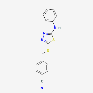 molecular formula C16H12N4S2 B2502942 4-{[(5-Anilino-1,3,4-thiadiazol-2-yl)sulfanyl]methyl}benzenecarbonitrile CAS No. 782457-31-2