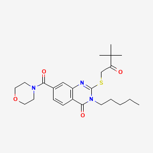 molecular formula C24H33N3O4S B2502946 2-((3,3-dimethyl-2-oxobutyl)thio)-7-(morpholine-4-carbonyl)-3-pentylquinazolin-4(3H)-one CAS No. 309750-05-8