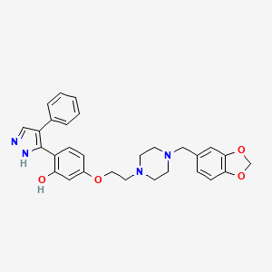 molecular formula C29H30N4O4 B2502969 5-(2-(4-(benzo[d][1,3]dioxol-5-ylmethyl)piperazin-1-yl)ethoxy)-2-(4-phenyl-1H-pyrazol-3-yl)phenol CAS No. 1010869-82-5