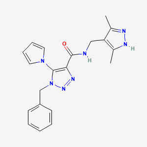 molecular formula C20H21N7O B2502970 1-benzyl-N-((3,5-dimethyl-1H-pyrazol-4-yl)methyl)-5-(1H-pyrrol-1-yl)-1H-1,2,3-triazole-4-carboxamide CAS No. 1786222-64-7