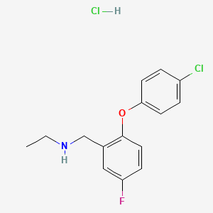 molecular formula C15H16Cl2FNO B2502975 {[2-(4-Chlorophenoxy)-5-fluorophenyl]methyl}(ethyl)amine hydrochloride CAS No. 2089255-80-9