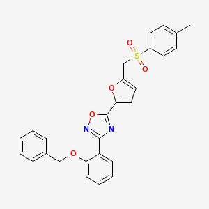 molecular formula C27H22N2O5S B2502977 3-(2-(Benzyloxy)phenyl)-5-(5-(tosylmethyl)furan-2-yl)-1,2,4-oxadiazole CAS No. 1358517-13-1