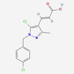 molecular formula C14H12Cl2N2O2 B2502980 (E)-3-[5-chloro-1-[(4-chlorophenyl)methyl]-3-methylpyrazol-4-yl]prop-2-enoic acid CAS No. 1006441-90-2
