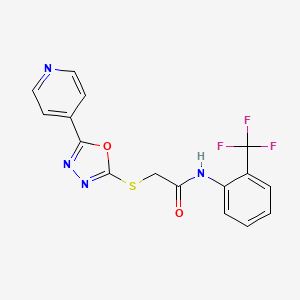 molecular formula C16H11F3N4O2S B2502990 2-[(5-pyridin-4-yl-1,3,4-oxadiazol-2-yl)sulfanyl]-N-[2-(trifluoromethyl)phenyl]acetamide CAS No. 884992-48-7