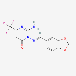 2-amino-3-[(E)-[(2H-1,3-benzodioxol-5-yl)methylidene]amino]-6-(trifluoromethyl)-3,4-dihydropyrimidin-4-one