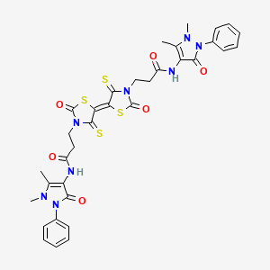 N-(1,5-dimethyl-3-oxo-2-phenylpyrazol-4-yl)-3-[(5E)-5-[3-[3-[(1,5-dimethyl-3-oxo-2-phenylpyrazol-4-yl)amino]-3-oxopropyl]-2-oxo-4-sulfanylidene-1,3-thiazolidin-5-ylidene]-2-oxo-4-sulfanylidene-1,3-thiazolidin-3-yl]propanamide