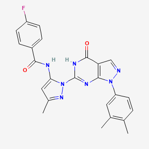 N-(1-(1-(3,4-dimethylphenyl)-4-oxo-4,5-dihydro-1H-pyrazolo[3,4-d]pyrimidin-6-yl)-3-methyl-1H-pyrazol-5-yl)-4-fluorobenzamide