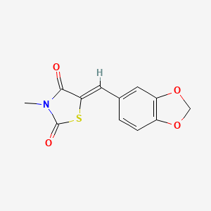 molecular formula C12H9NO4S B2503026 5-[(Z)-1,3-benzodioxol-5-ylmethylidene]-3-methyl-1,3-thiazolane-2,4-dione CAS No. 366486-15-9