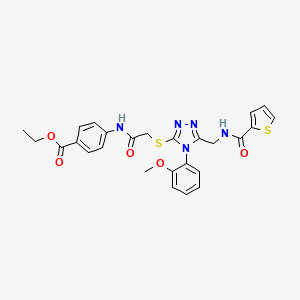 molecular formula C26H25N5O5S2 B2503032 Ethyl 4-[[2-[[4-(2-methoxyphenyl)-5-[(thiophene-2-carbonylamino)methyl]-1,2,4-triazol-3-yl]sulfanyl]acetyl]amino]benzoate CAS No. 310449-41-3