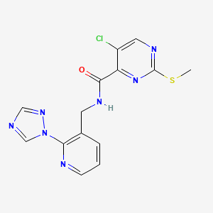 molecular formula C14H12ClN7OS B2503045 5-chloro-2-(methylsulfanyl)-N-{[2-(1H-1,2,4-triazol-1-yl)pyridin-3-yl]methyl}pyrimidine-4-carboxamide CAS No. 1223317-53-0