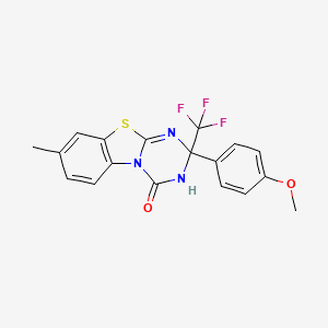 molecular formula C18H14F3N3O2S B2503067 2-(4-methoxyphenyl)-8-methyl-2-(trifluoromethyl)-3H-[1,3,5]triazino[2,1-b][1,3]benzothiazol-4-one CAS No. 380347-21-7
