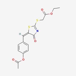 molecular formula C16H15NO5S2 B2503081 ethyl 2-[(5-{(E)-[4-(acetyloxy)phenyl]methylidene}-4-oxo-4,5-dihydro-1,3-thiazol-2-yl)sulfanyl]acetate CAS No. 1164520-32-4