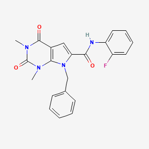 molecular formula C22H19FN4O3 B2503084 7-benzyl-N-(2-fluorophenyl)-1,3-dimethyl-2,4-dioxo-2,3,4,7-tetrahydro-1H-pyrrolo[2,3-d]pyrimidine-6-carboxamide CAS No. 1021216-54-5