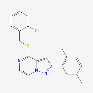 molecular formula C21H18ClN3S B2503166 4-[(2-Chlorobenzyl)thio]-2-(2,5-dimethylphenyl)pyrazolo[1,5-a]pyrazine CAS No. 1207013-63-5