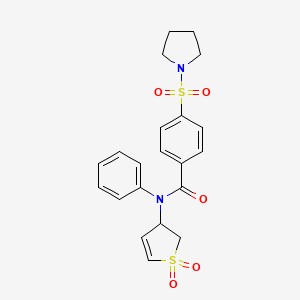 molecular formula C21H22N2O5S2 B2503173 N-(1,1-dioxido-2,3-dihydrothiophen-3-yl)-N-phenyl-4-(pyrrolidin-1-ylsulfonyl)benzamide CAS No. 863021-37-8