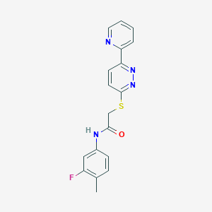 molecular formula C18H15FN4OS B2503197 N-(3-fluoro-4-methylphenyl)-2-(6-pyridin-2-ylpyridazin-3-yl)sulfanylacetamide CAS No. 892439-85-9