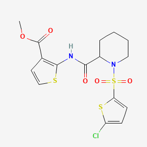 molecular formula C16H17ClN2O5S3 B2503206 Methyl 2-(1-((5-chlorothiophen-2-yl)sulfonyl)piperidine-2-carboxamido)thiophene-3-carboxylate CAS No. 1099785-76-8