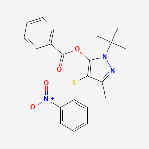 molecular formula C21H21N3O4S B2503213 [2-Tert-butyl-5-methyl-4-(2-nitrophenyl)sulfanylpyrazol-3-yl] benzoate CAS No. 851127-48-5