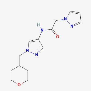 molecular formula C14H19N5O2 B2503214 2-(1H-吡唑-1-基)-N-(1-((四氢-2H-吡喃-4-基)甲基)-1H-吡唑-4-基)乙酰胺 CAS No. 1705312-87-3