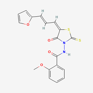 molecular formula C18H14N2O4S2 B2503222 N-[(5E)-5-[(E)-3-(furan-2-yl)prop-2-enylidene]-4-oxo-2-sulfanylidene-1,3-thiazolidin-3-yl]-2-methoxybenzamide CAS No. 849009-42-3