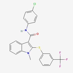 molecular formula C23H16ClF3N2OS B2503230 N-(4-chlorophenyl)-1-methyl-2-{[3-(trifluoromethyl)phenyl]sulfanyl}-1H-indole-3-carboxamide CAS No. 478049-62-6